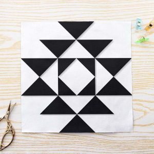 Aztec Diamond Star FPP Quilt Block Pattern PDF Black and White Geometric Quilt Block with Open Diamond Centre