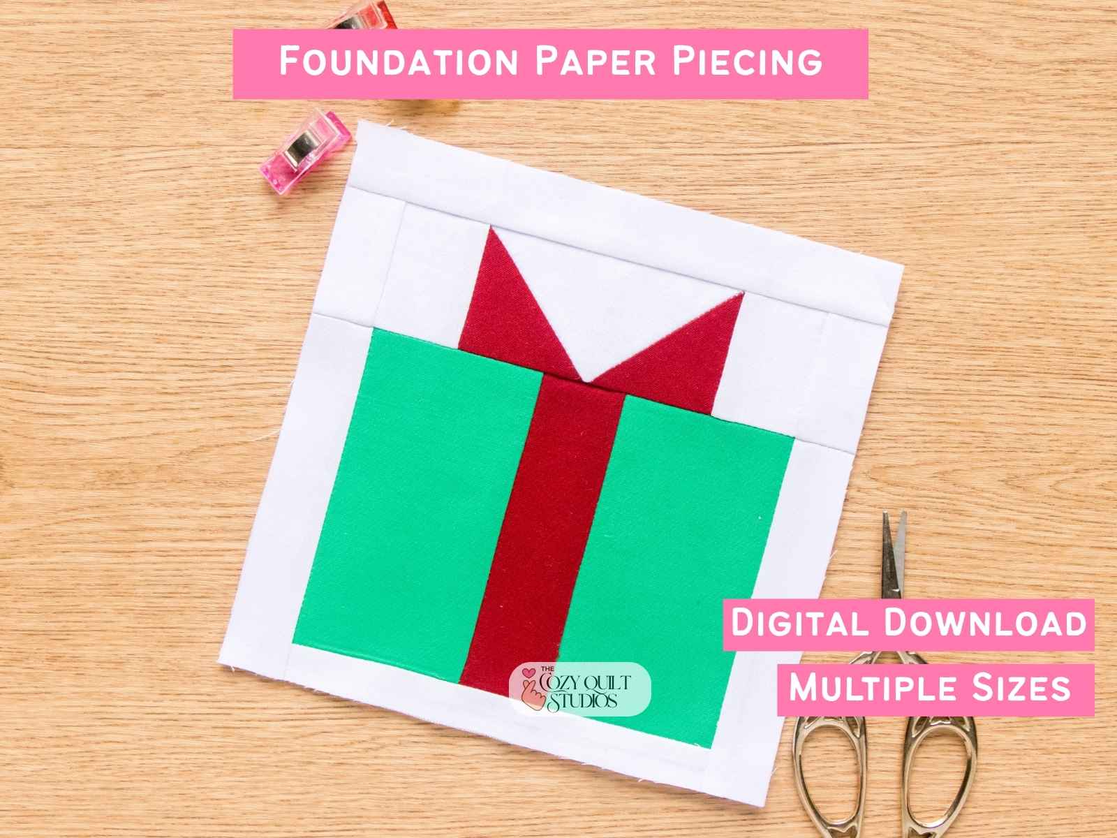 christmas present paper piecing christmas fpp quilt block pattern