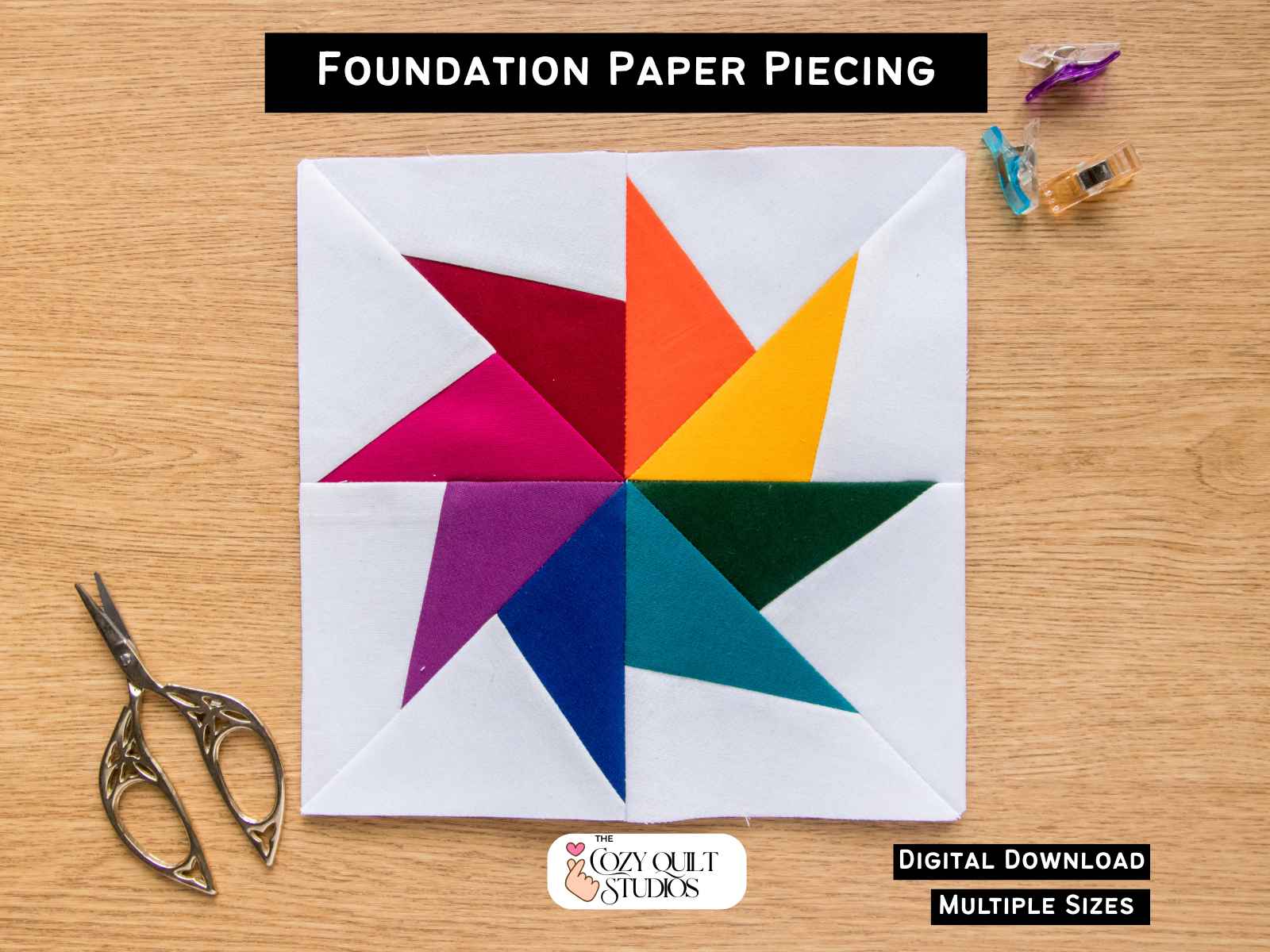 spinning pinwheel fpp quilt block foundation paper piecing pattern