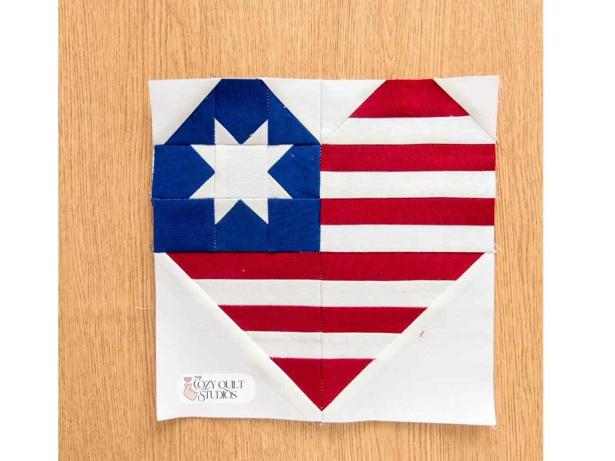 4th of july patriotic heart flag foundation paper piecing quilt block pattern PDF download