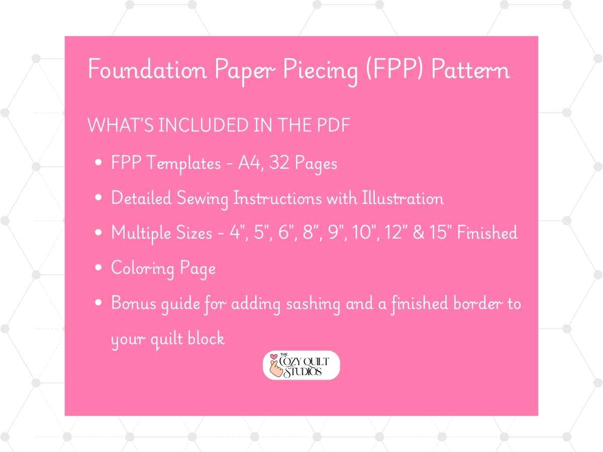 printable Entwined Star Quilt Block Foundation Paper Piecing (FPP) templates in 6 sizes