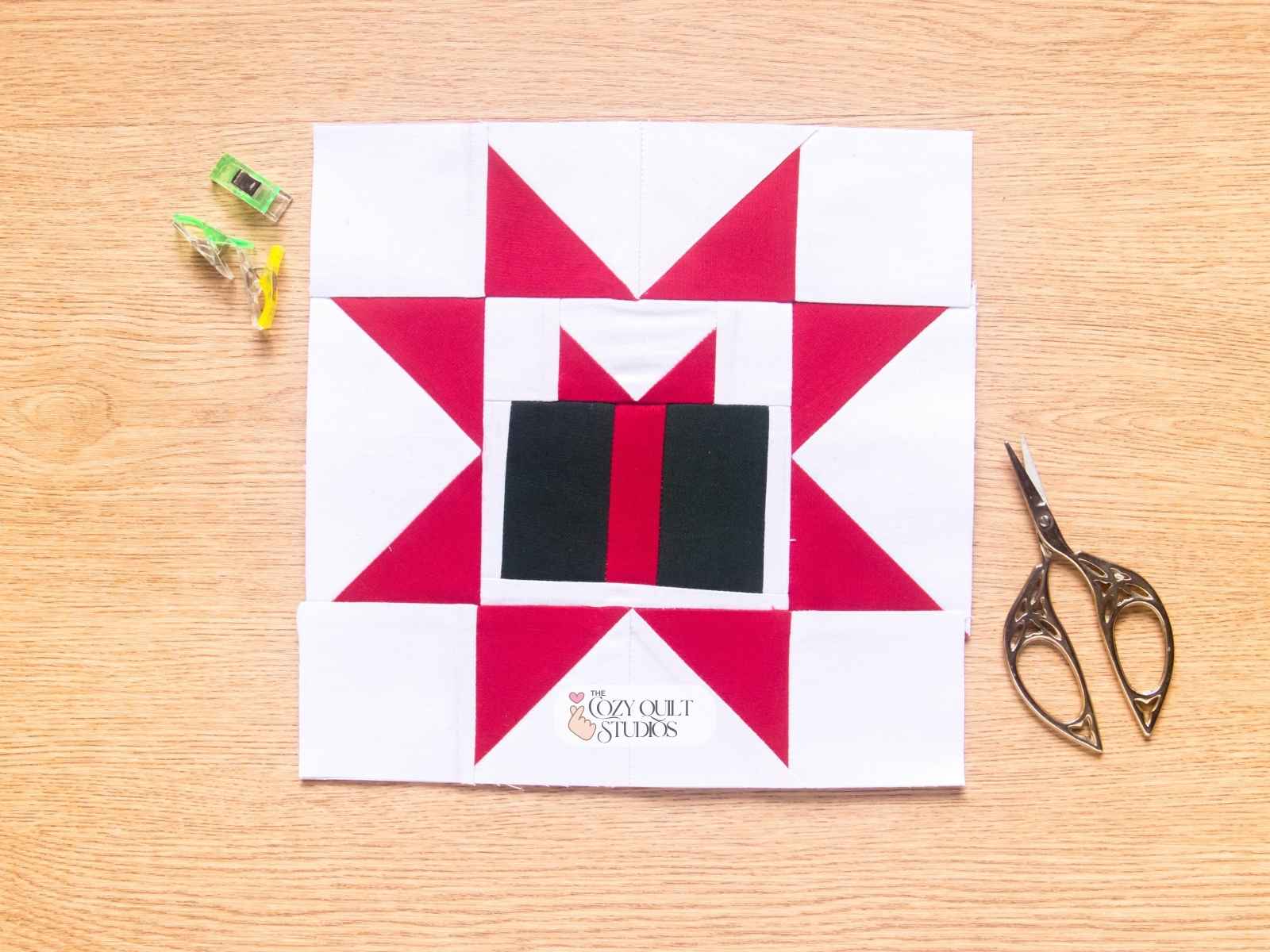 Christmas Present Sawtooth Star FPP quilt block pattern with six sizes