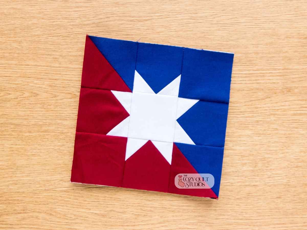 Classic Split Sawtooth Star Foundation Paper Piecing (FPP) simple nine patch quilt block pattern