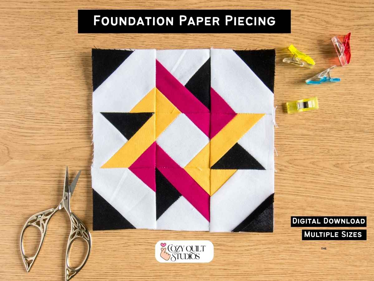 Entwined Star Foundation Paper Piecing (FPP) Quilt Block printable instant download pdf pattern
