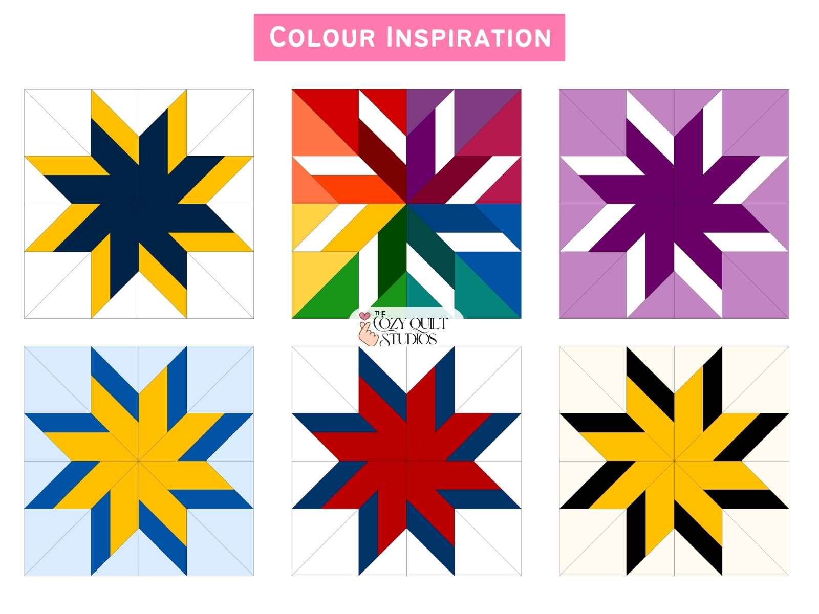 LeMoyne Star fpp quilt block colourways