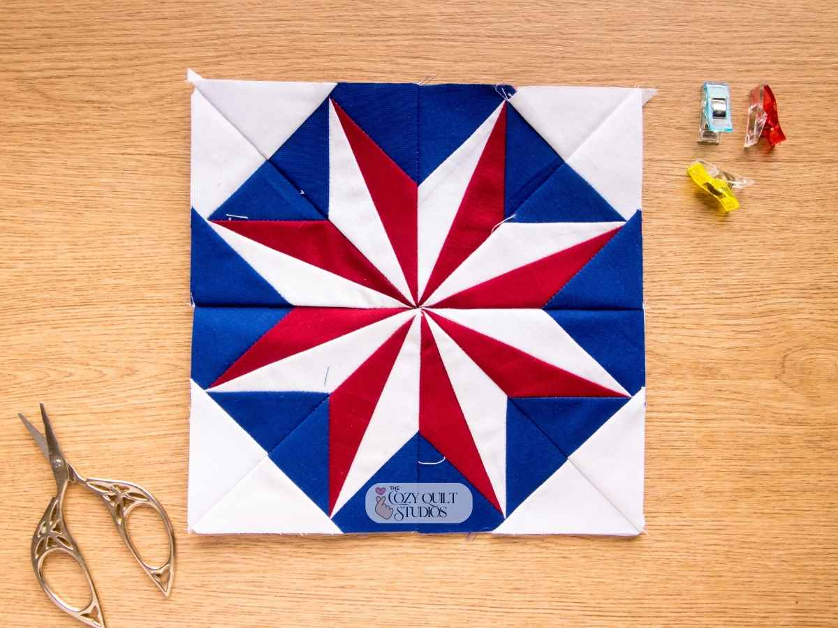 Patriotic eight point Pinwheel Starburst FPP Quilt Block Foundation Paper Piecing