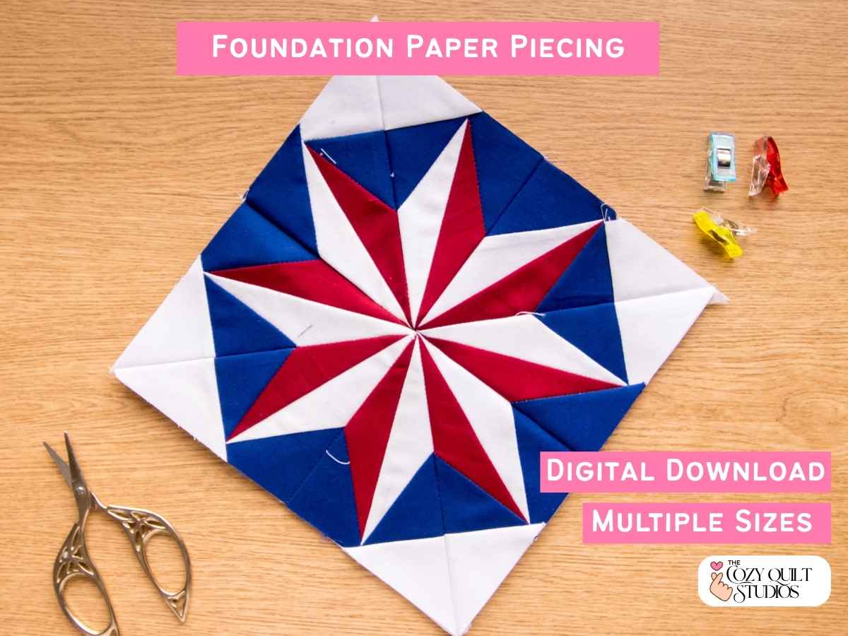 Pinwheel Starburst Quilt Block Foundation Paper Piecing (FPP) PDF patttern