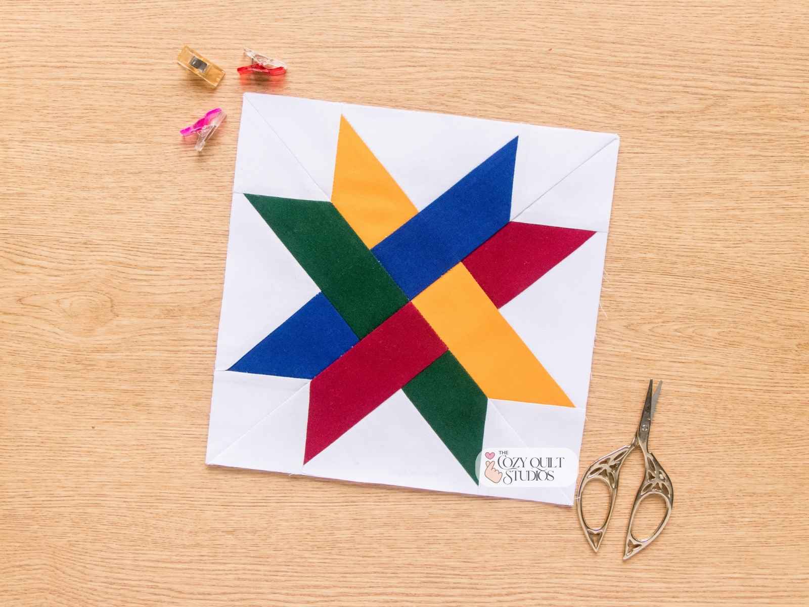 Woven star quilt block fpp pattern with 8 sizes