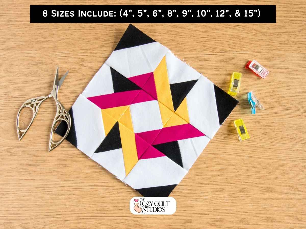 easy nine patch Entwined Star Foundation Paper Piecing (FPP) Quilt Block instant download pdf