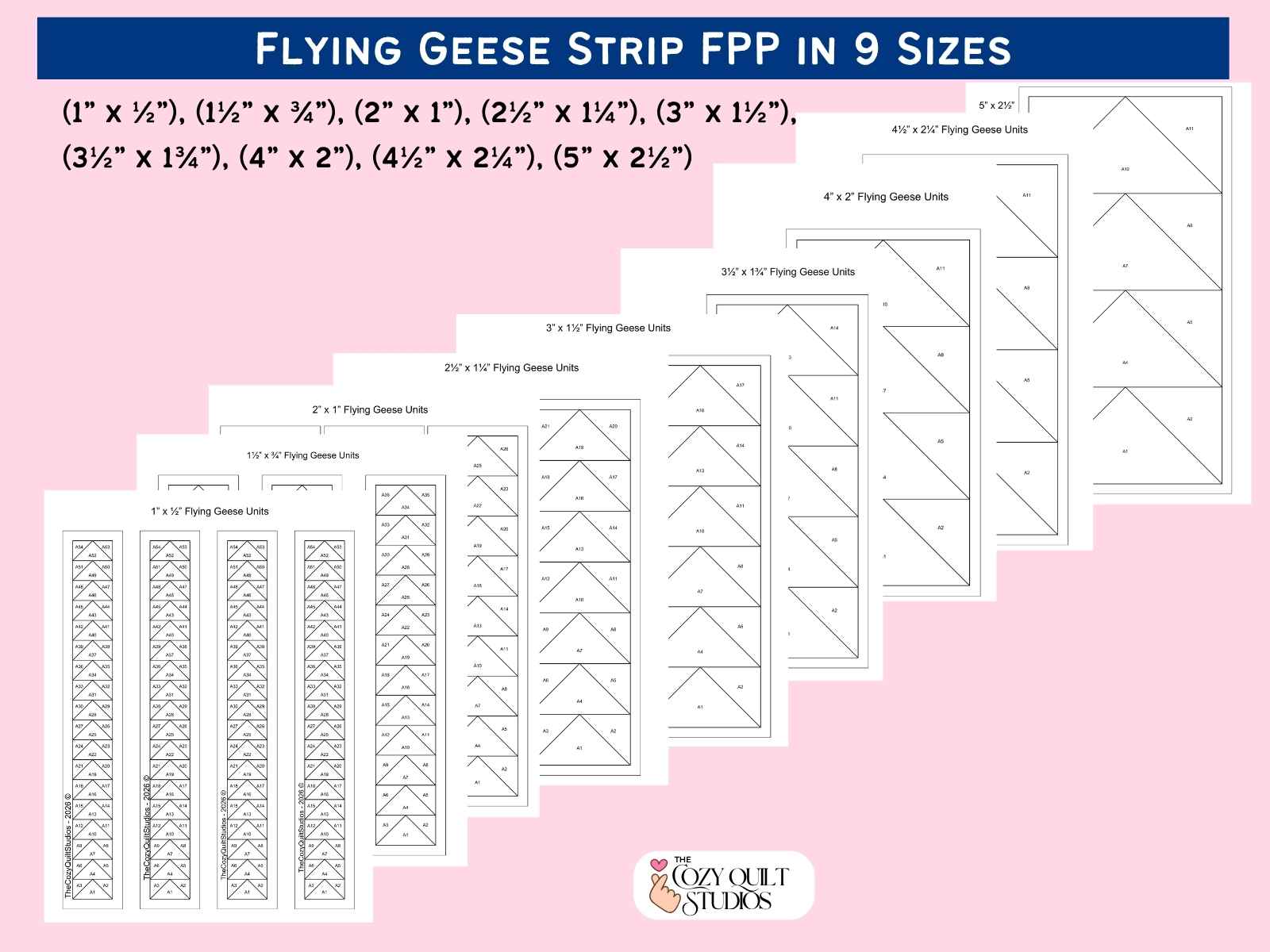 flying geese foudnation paper piecing quilt border strip quilt block pattern