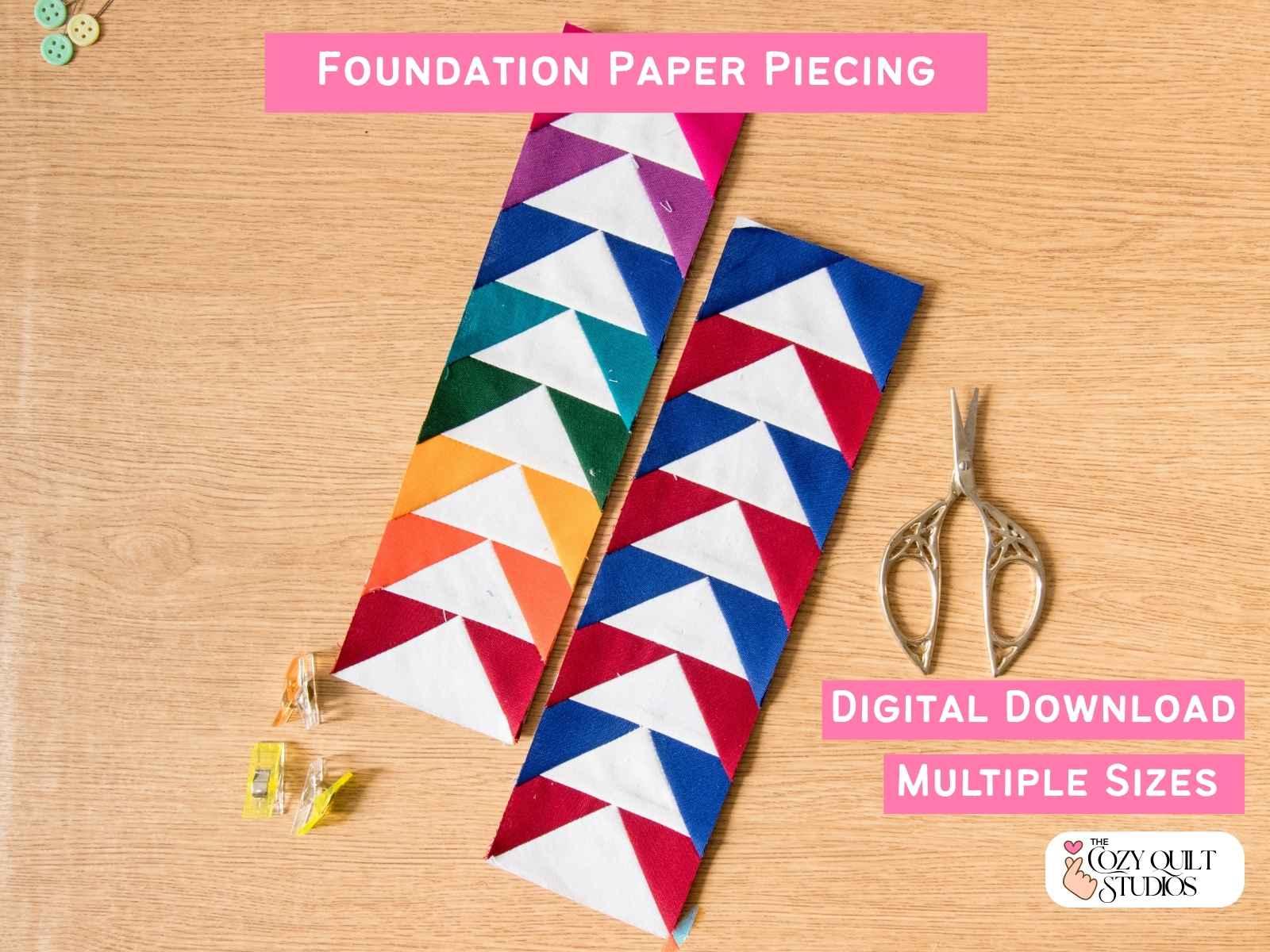 flying geese strip foundation paper piecing quilt border pattern in 9 sizes