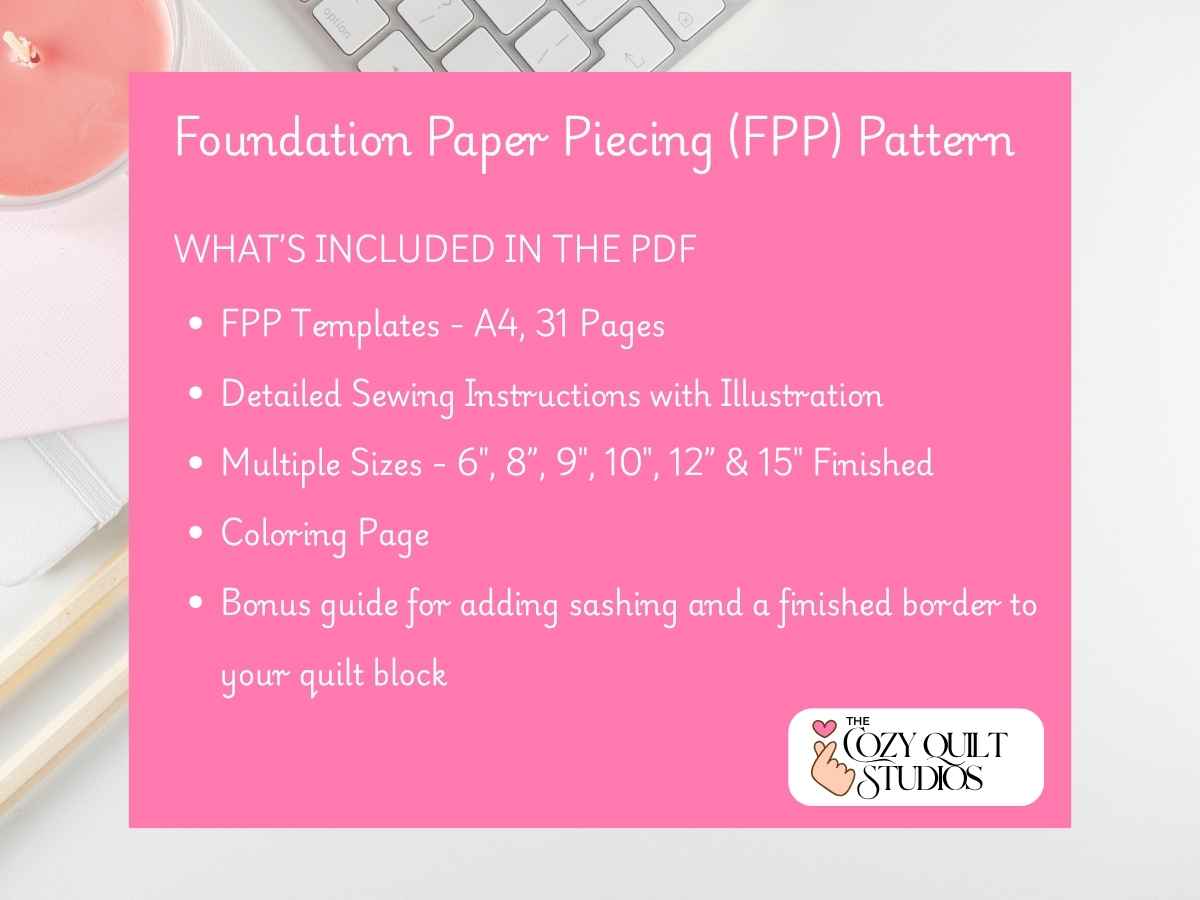 printable Pinwheel Starburst Quilt Block Foundation Paper Piecing (FPP) templates in 6 sizes