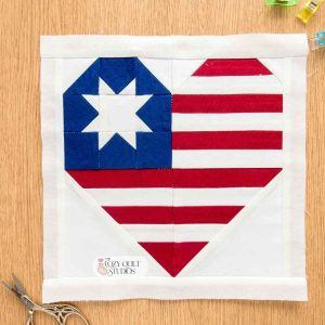 Heart patriotic flag sawtooth star inside american flag foundation paper piecing quilt block pattern