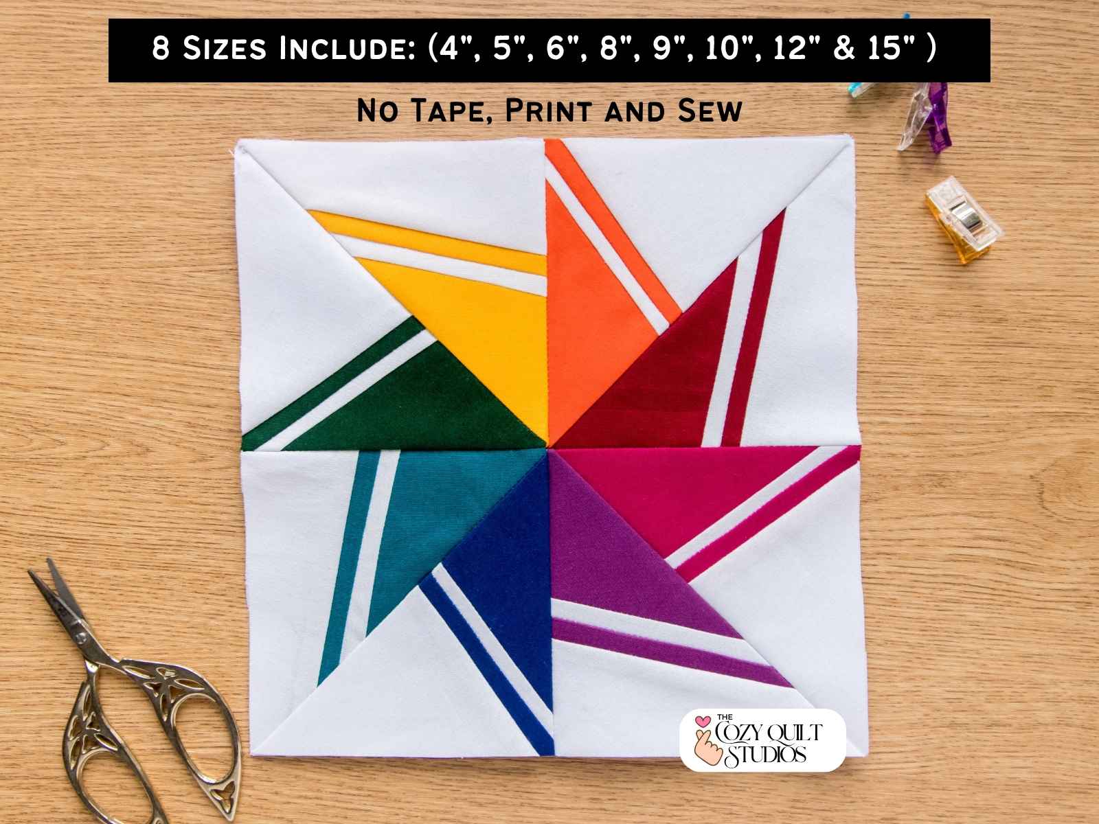 spinning pinwheel foundation paper piecing quilt block pattern