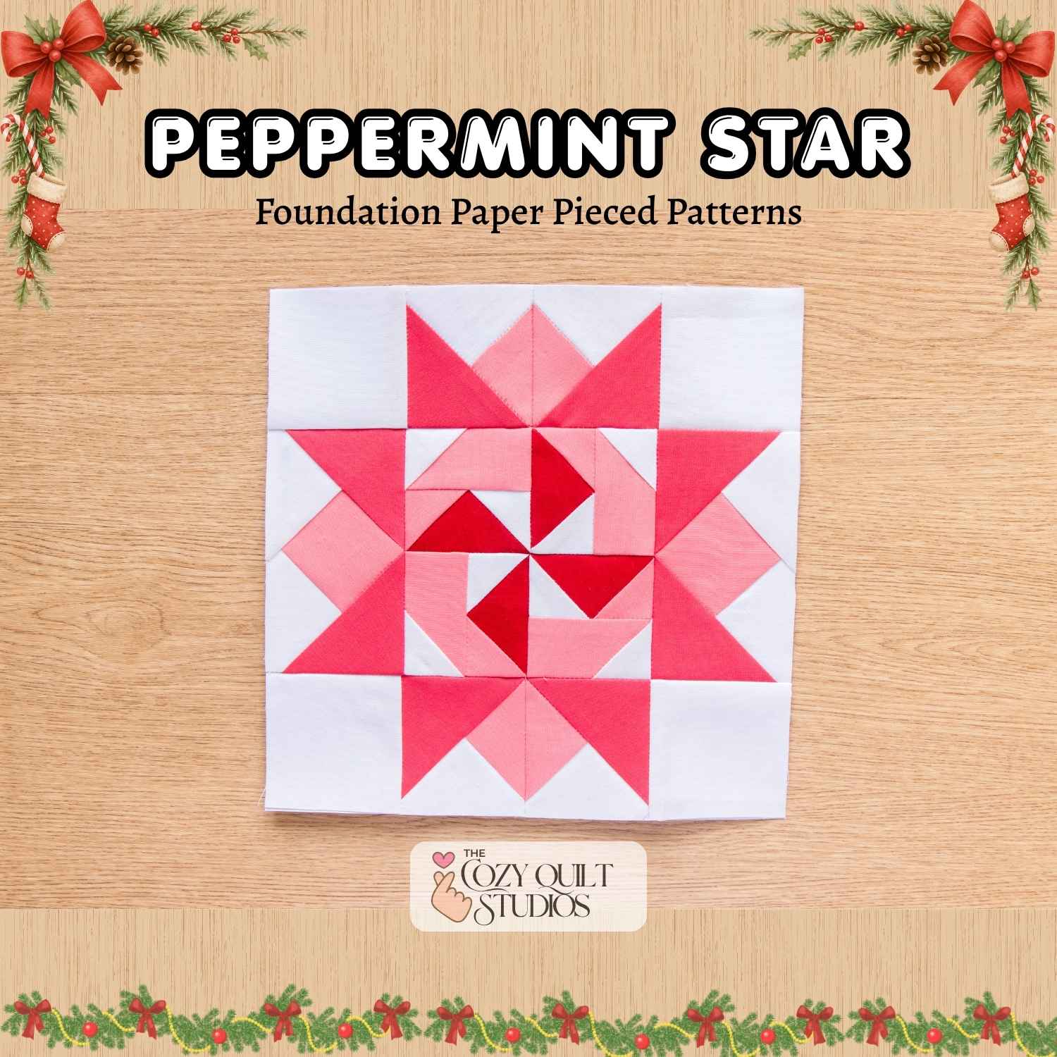 Peppermint Pinwheel Star christmas quilt block