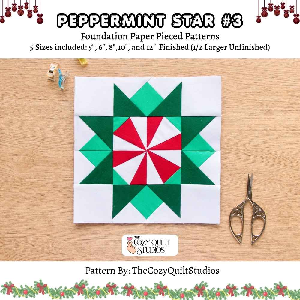 christmas candy star foundation paper piecing quilt block pattern digital pdf