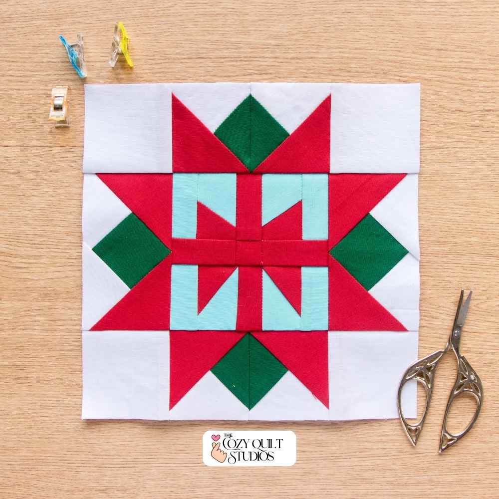 christmas gift box sawtooth star quilt block pattern