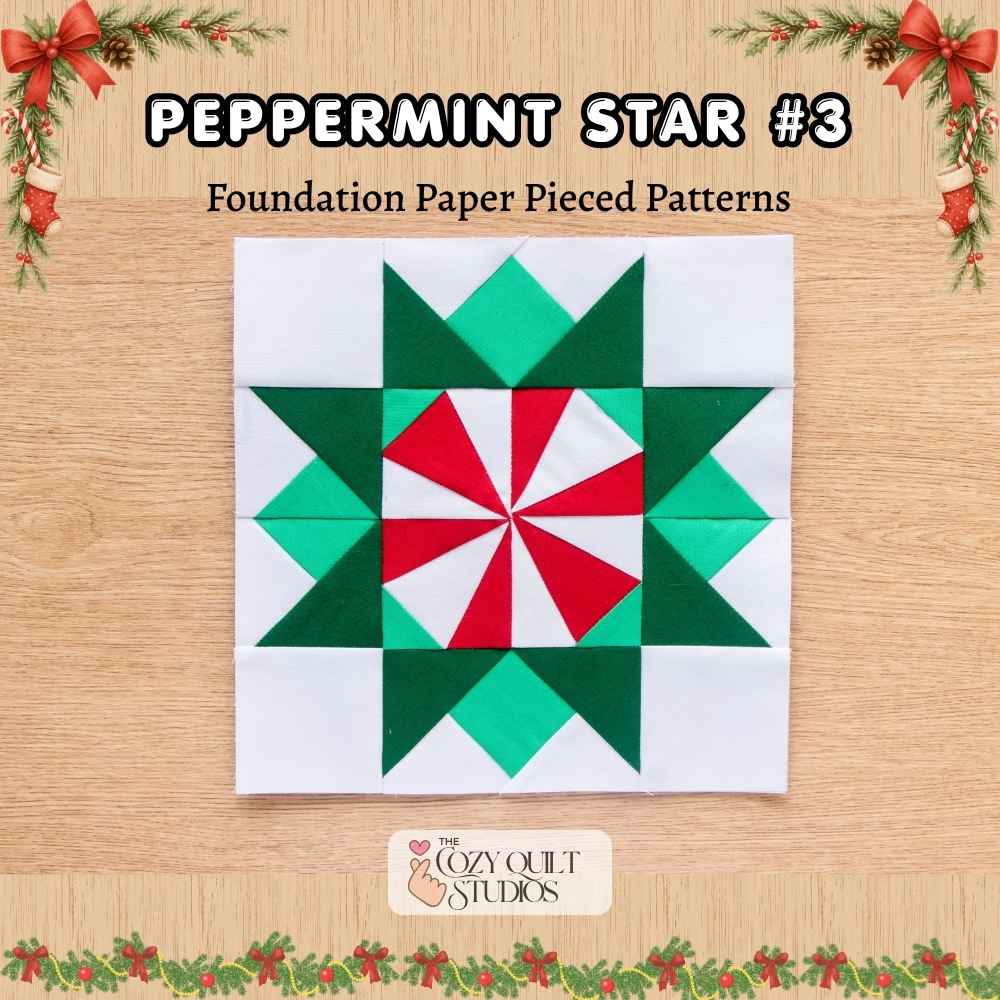 christmas peppermint star foundation paper piecing quilt block pattern