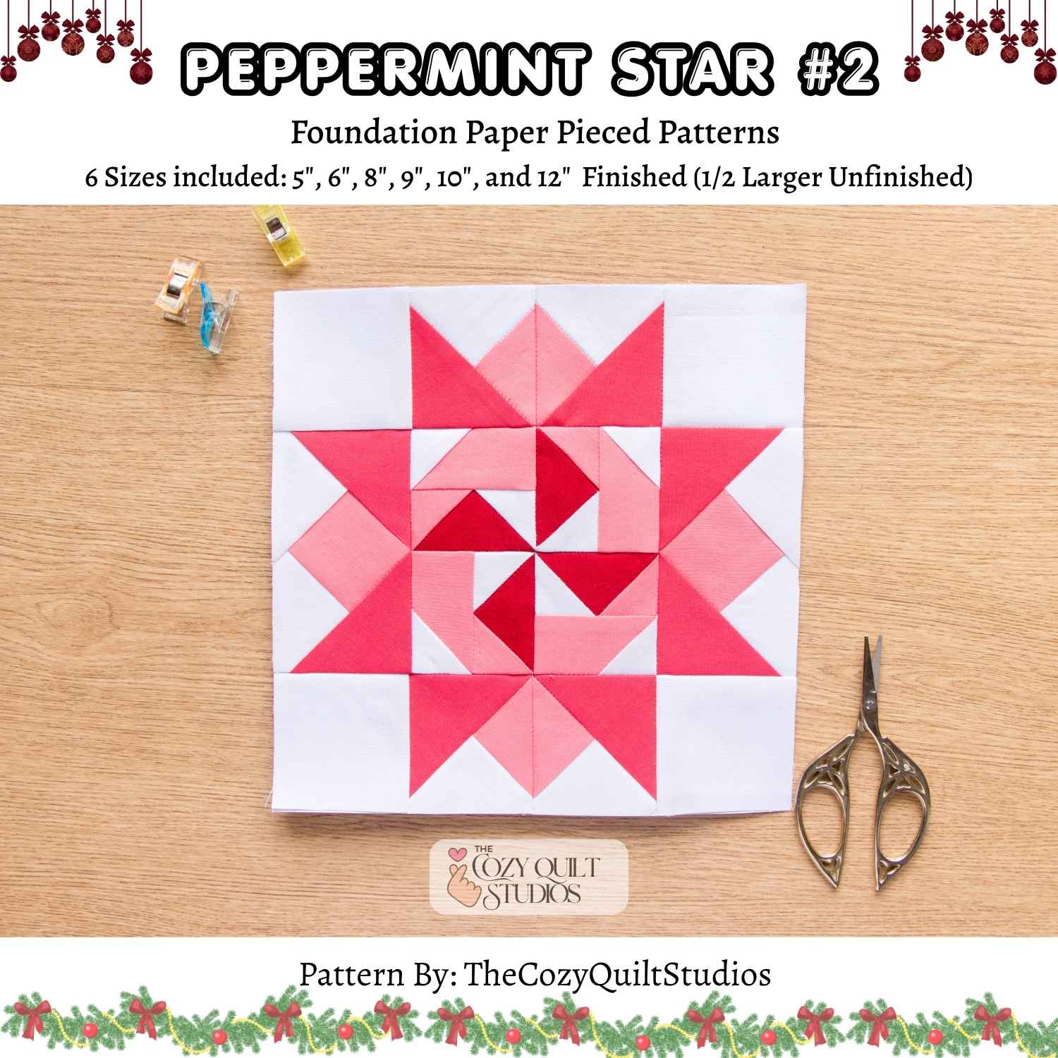 christmas peppermint star fpp quilt block pattern