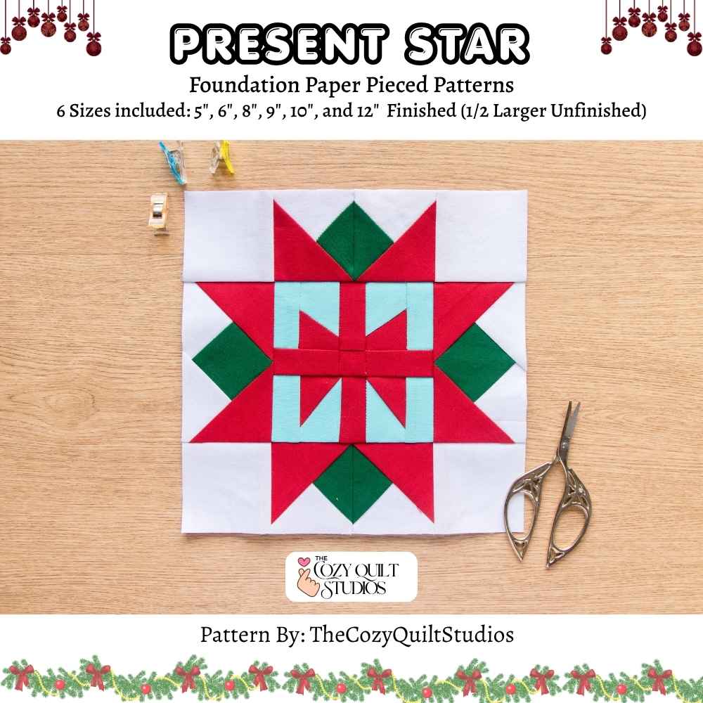 christmas present star quilt block pattern pdf