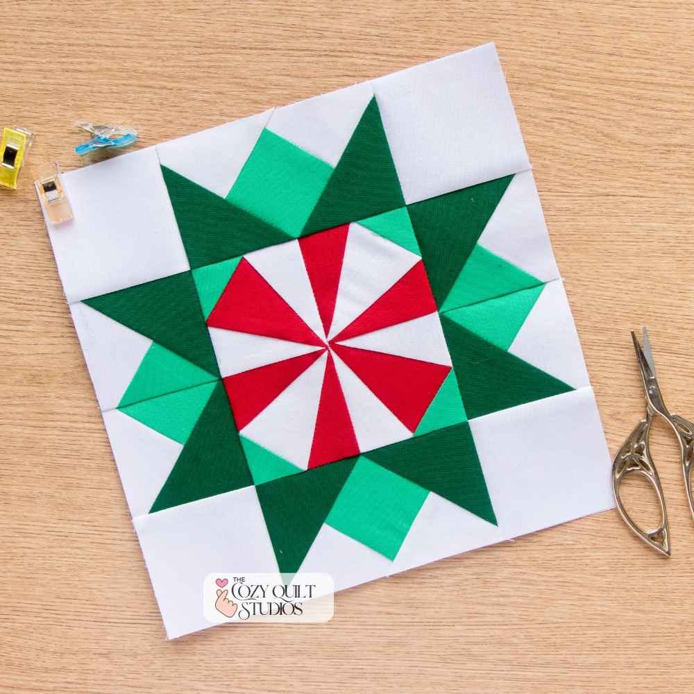 christmas star foundation paper piecing quilt block pattern peppermint candy fpp