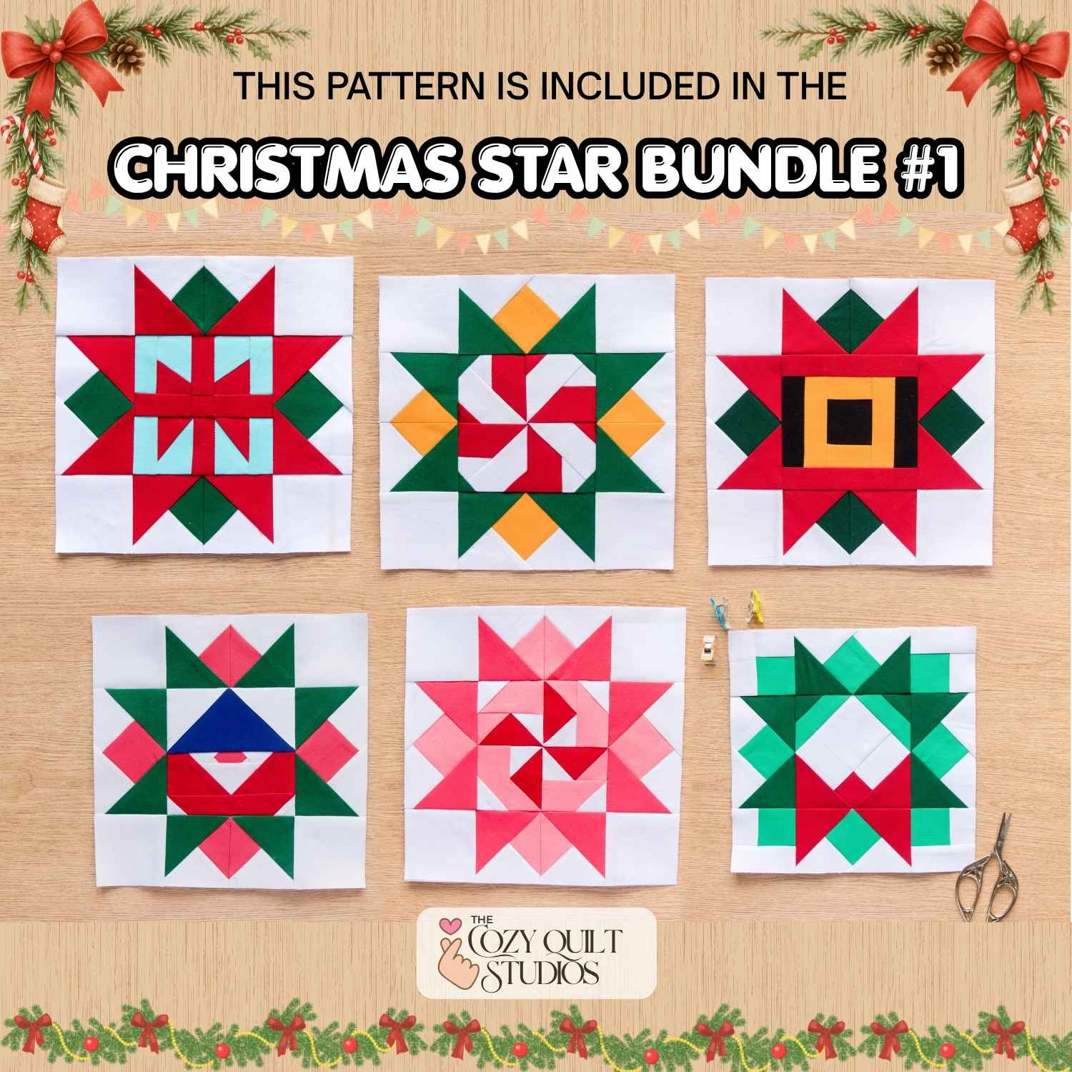 christmas star paper pieced quilt block pattern