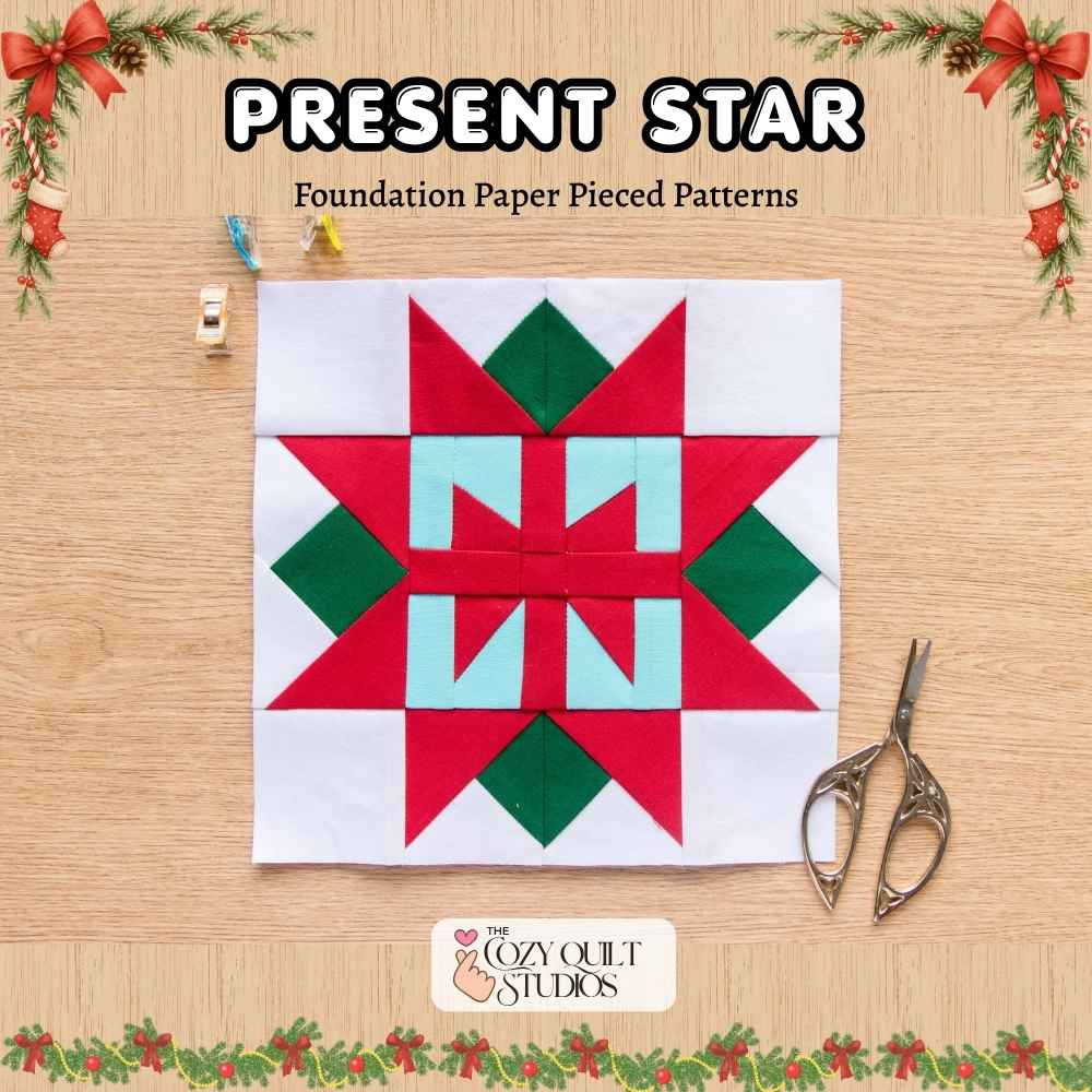 gift box star fpp quilt block pattern